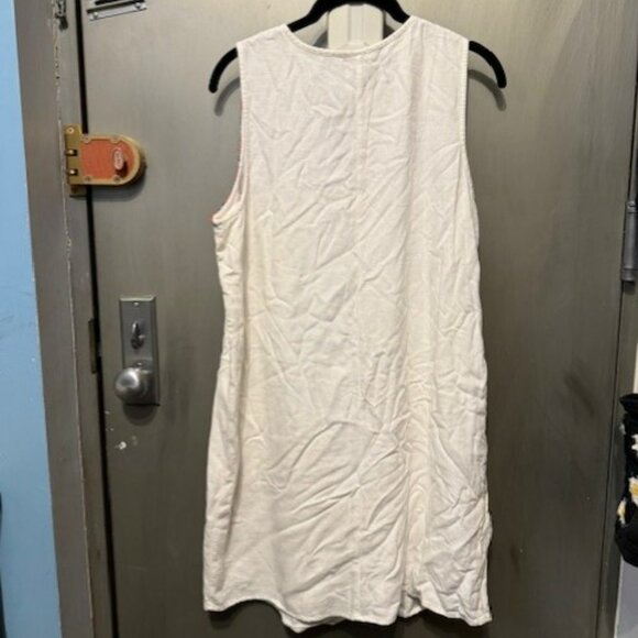 Boho Red, White & Blue Embroidery Sleeveless Linen Peasant Shift Mini dress - Picture 12 of 16